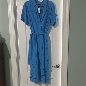 Ann Taylor Sky Blue Eyelet Midi Dress